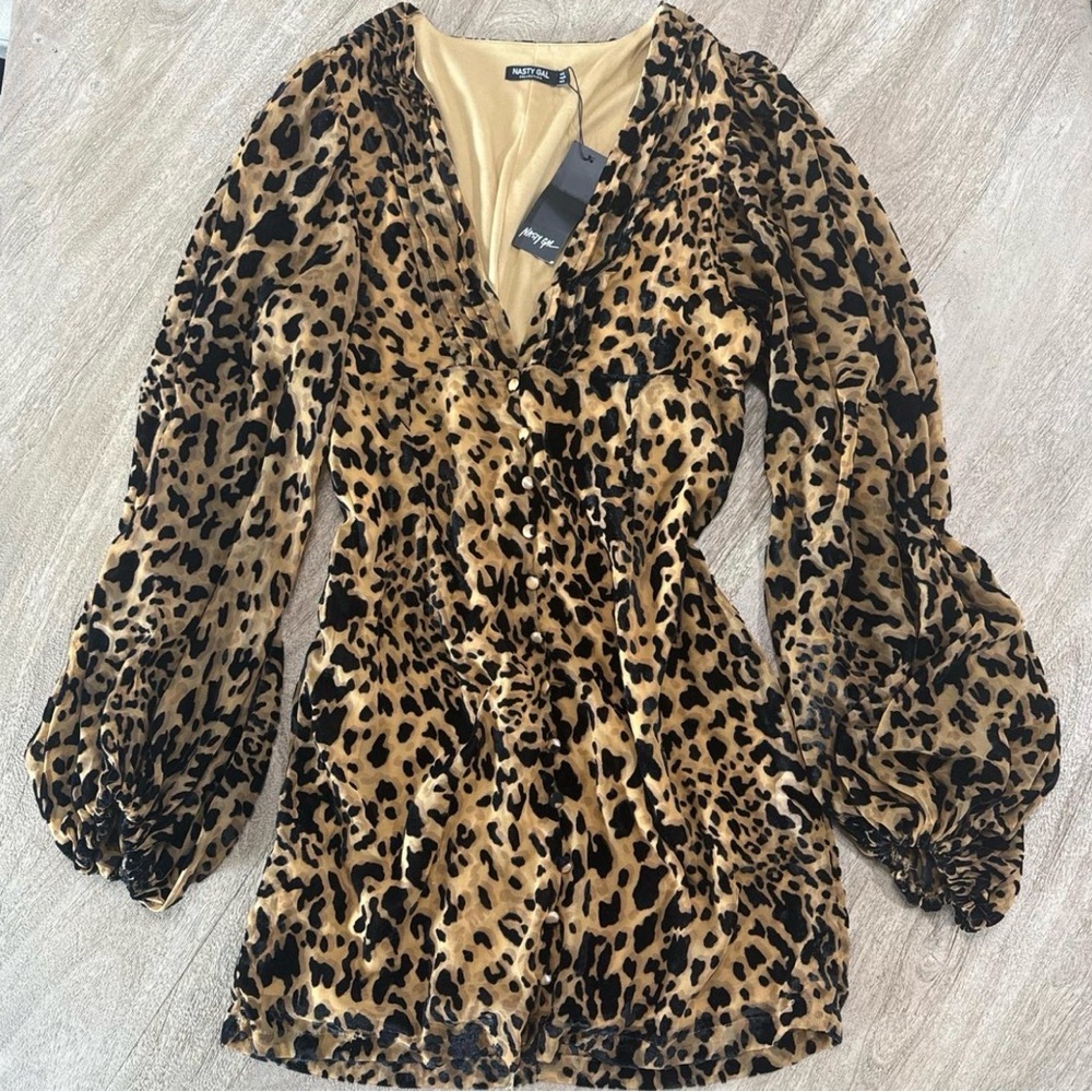 Nasty Gal Leopard Print Long Sleeve Dress
